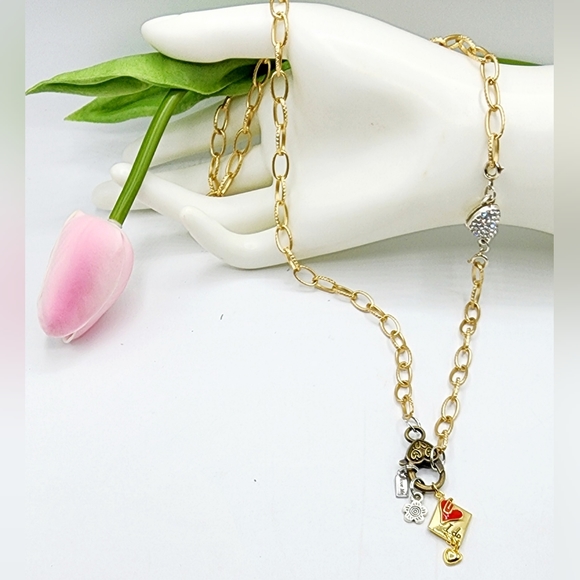 Worn gold textured chain,custom made,bronze connector, 26inch, dangle ch… - Picture 1 of 4